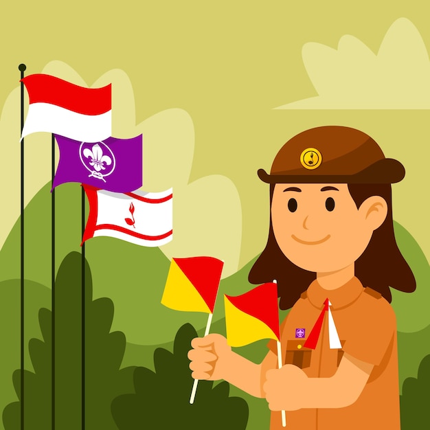 Felice celebrazione della giornata nazionale di pramuka. organizzazione scout in indonesia.