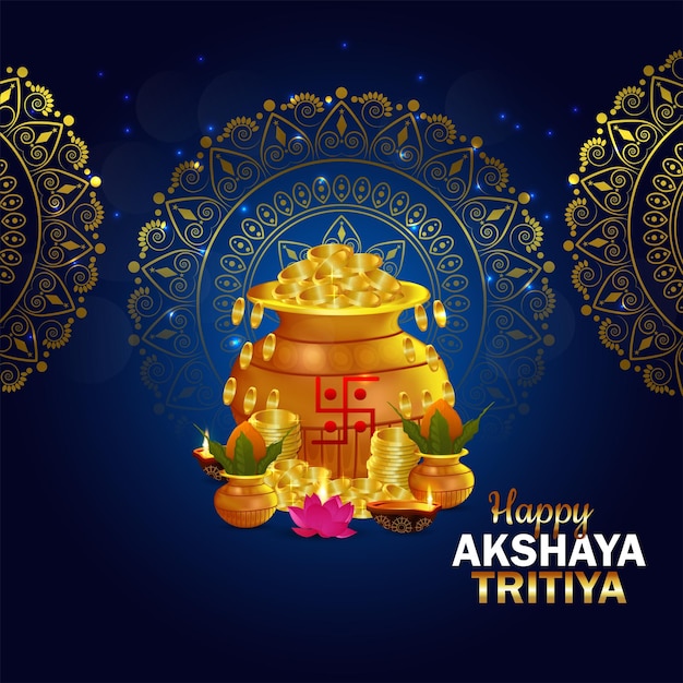 Happy celebration akshaya tritiya day with gold coin pot