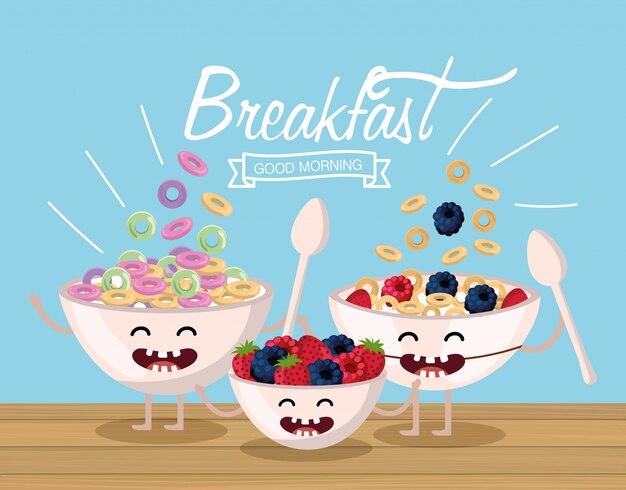 Happy cereal with fruits and arms with legs