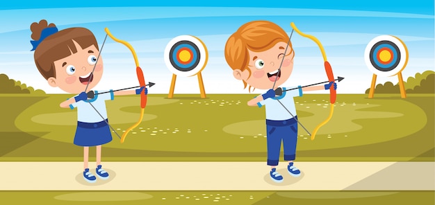 Happy character playing archery game