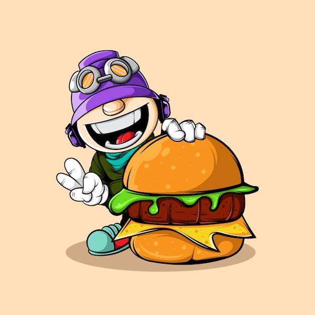 HAPPY CHARACTER WITH BIG BURGER