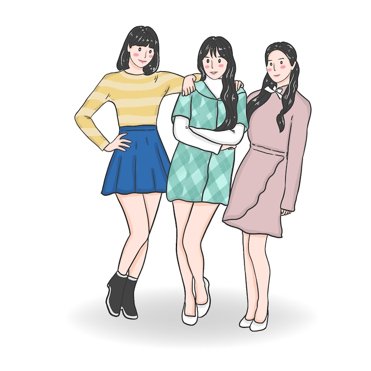 Vector 우정의 날 친구 및 친구 그룹에서 젊은 여성의 행복하고 쾌활한