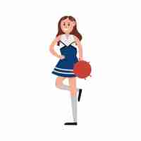 Vector happy cheerleader girl cartoon character, sport team support vector illustration isolated on a white background