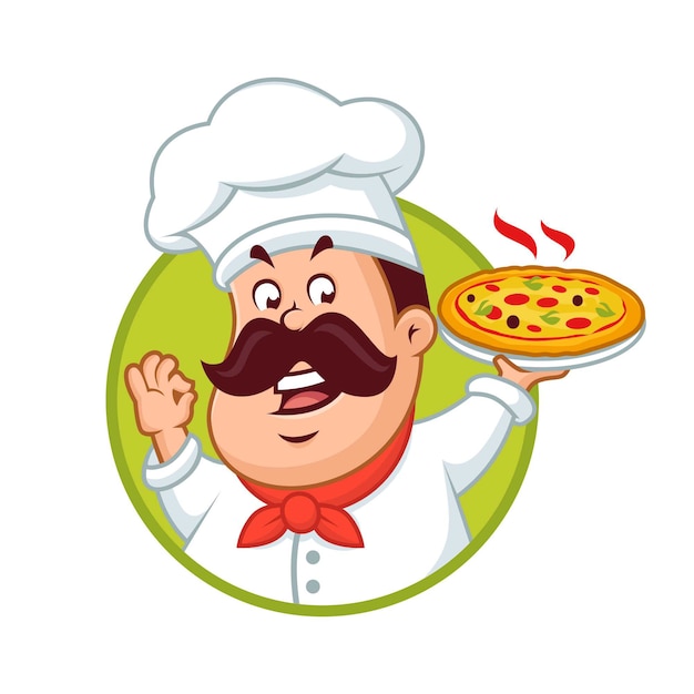 Happy chef holding pizza mascot design