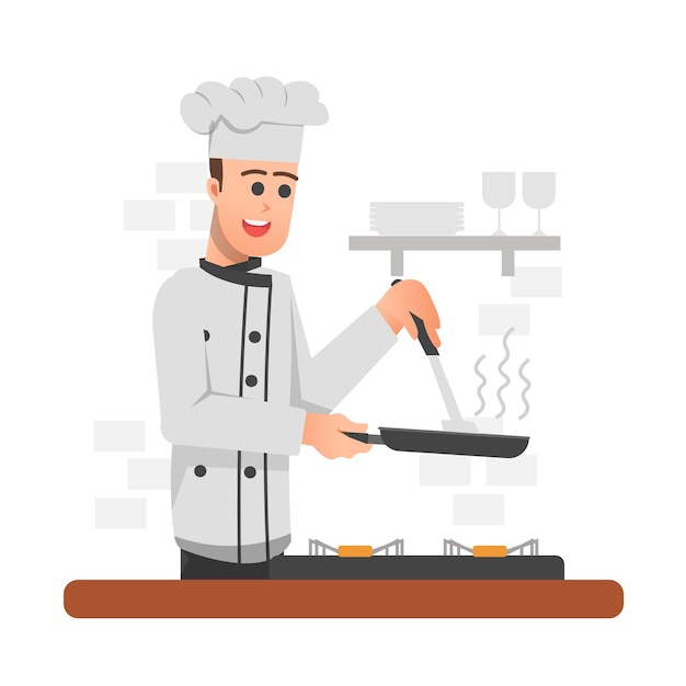 happy chef is cooking something
