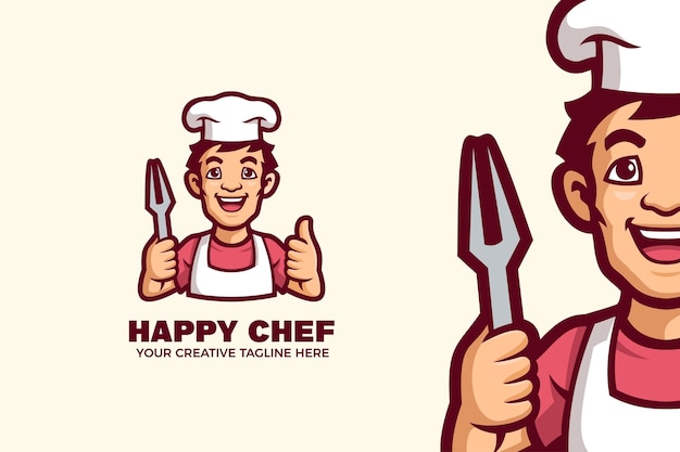 Modello di logo del personaggio mascotte chef felice