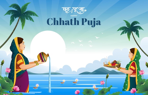 happy chhath puja holiday background for sun festival of india