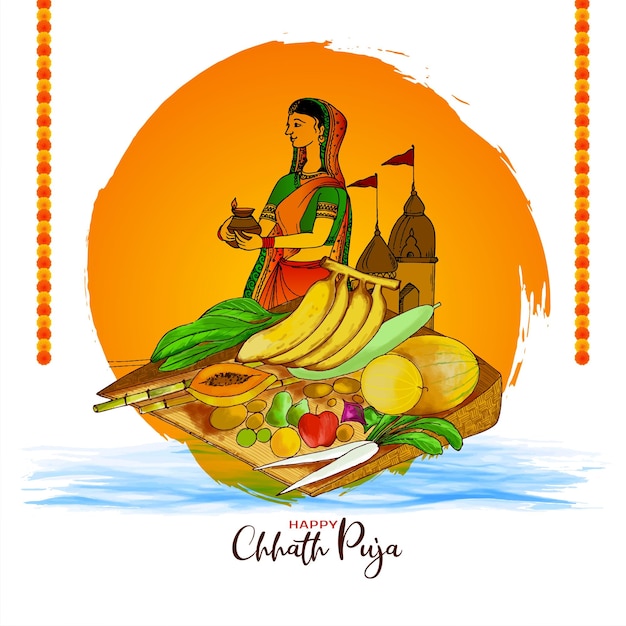 Happy Chhath puja religious Indian festival cultural background vector