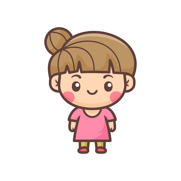 Happy chibi girl cartoon in pink