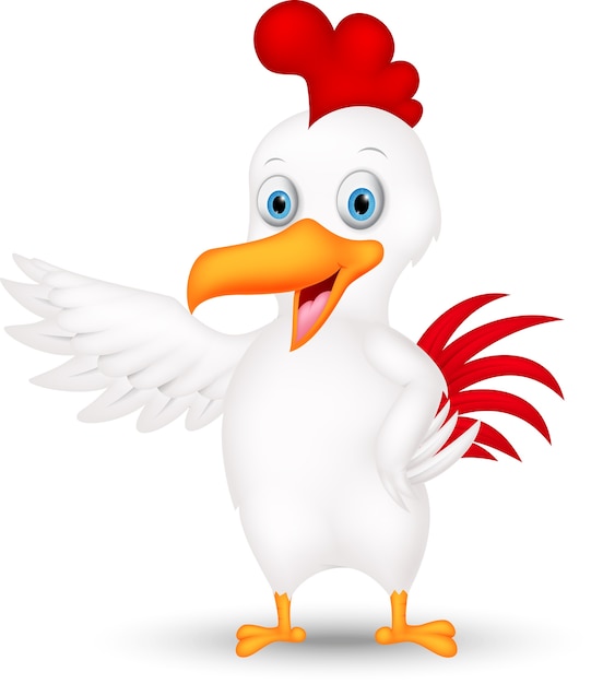 Happy chicken cartoon presenting