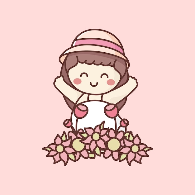 Happy child in flower garden