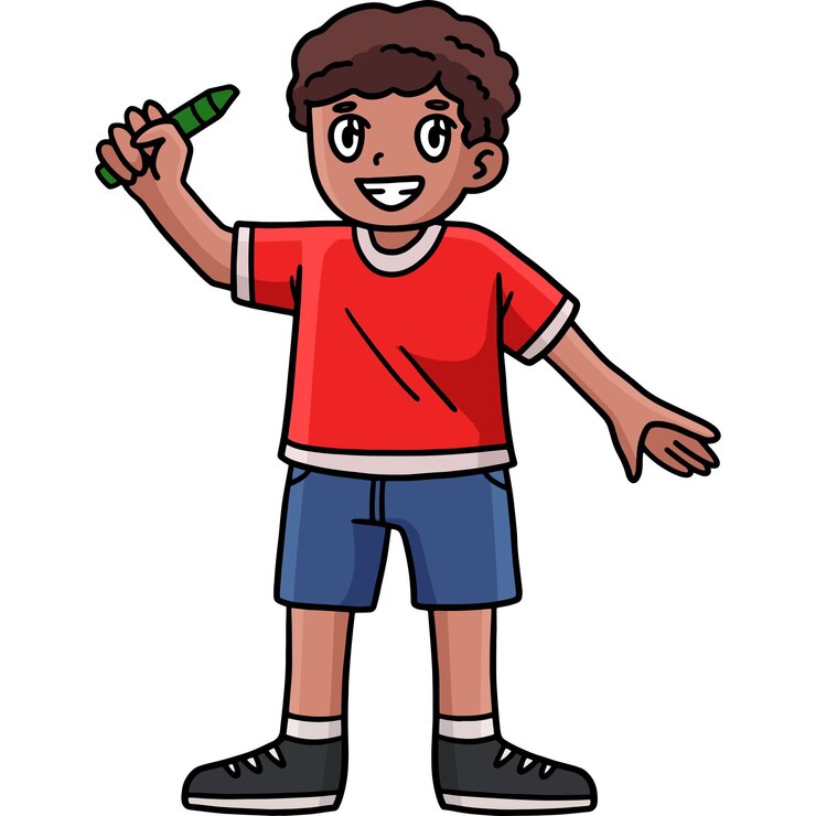 Vector happy child holding crayon cartoon clipart