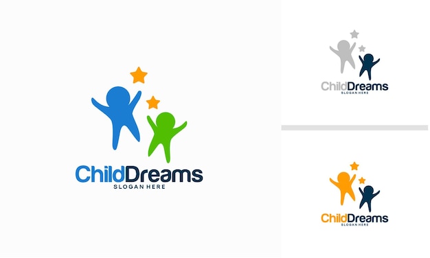 Vector happy child logo template designs, child reaching dream logo