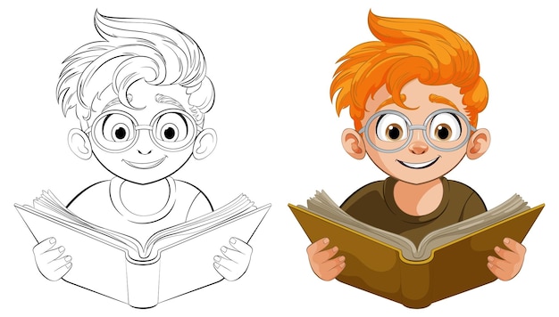 Happy Child Reading a Book Illustration