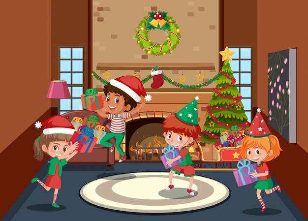 Happy children celebrate christmas