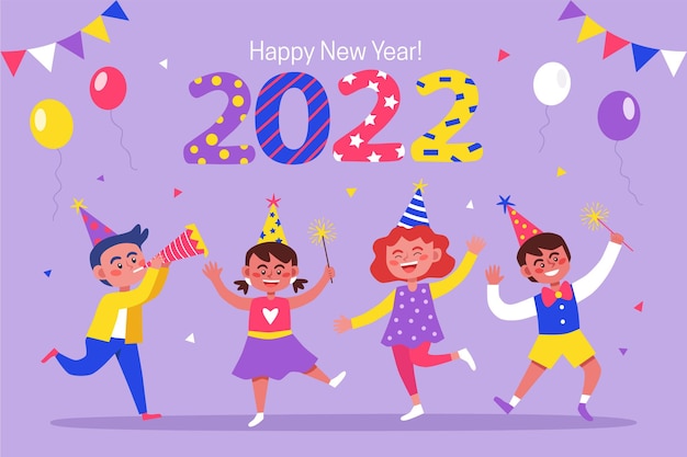Vector happy children celebrating new year party