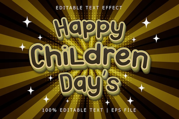 Happy Children Days Editable Text Effect 3 Dimension Emboss Modern Style