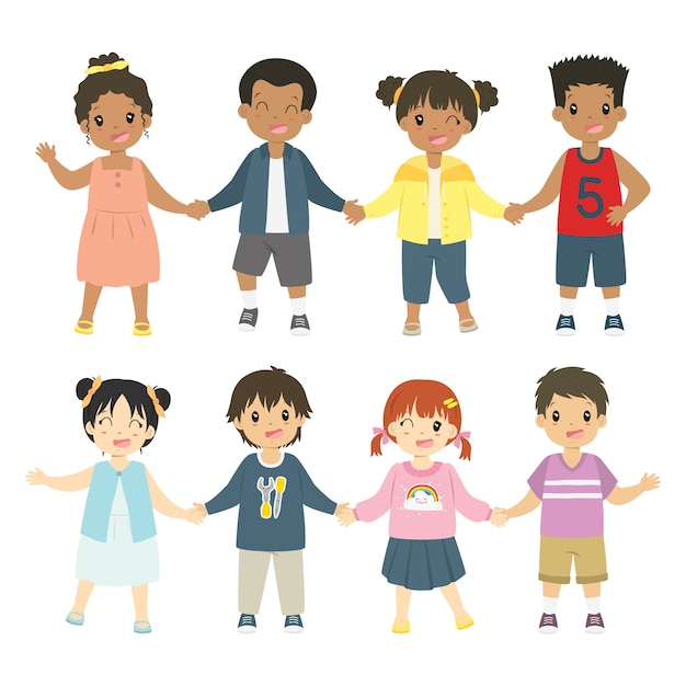 Vector happy children holding hands vector collection