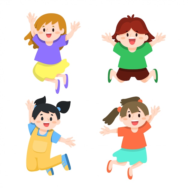 Vector happy children jumping illustration