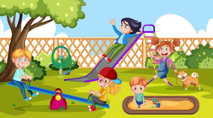 Vector happy children playing at playground