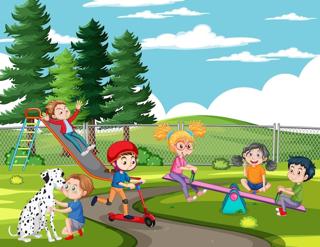 Premium Vector Happy Children Playing At Playground