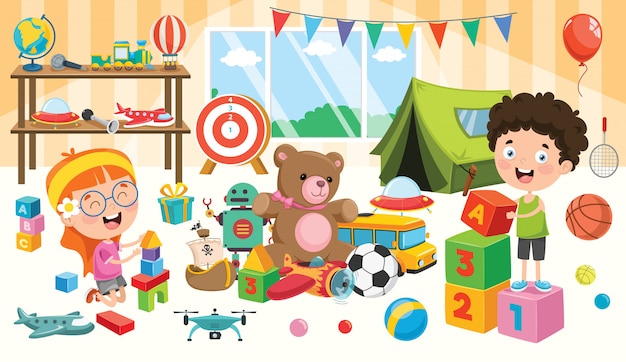 Kids playing with toys Royalty Free Vector Image