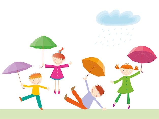 Happy children playing with umbrellas outdoors