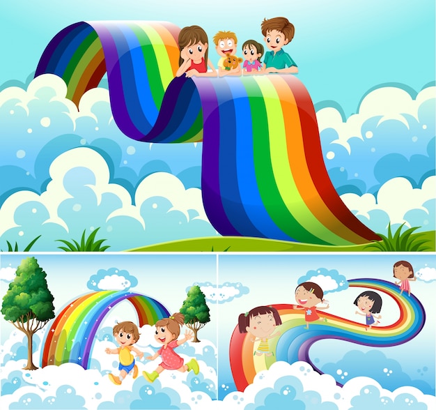 Happy children over the rainbow