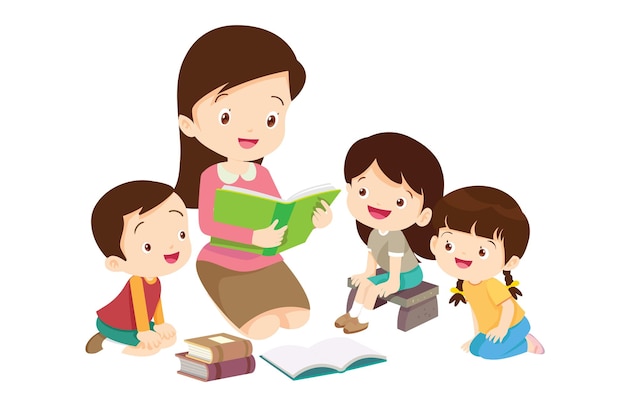 Happy Children reading book Back to School Concept kids and book