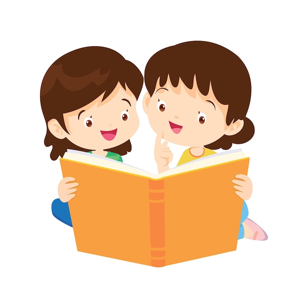 Счастливые дети читают книгу "Снова в школу" Концепция детей и книги