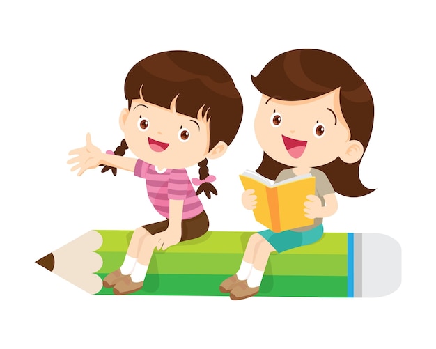 Premium Vector | Happy children reading book back to school concept ...