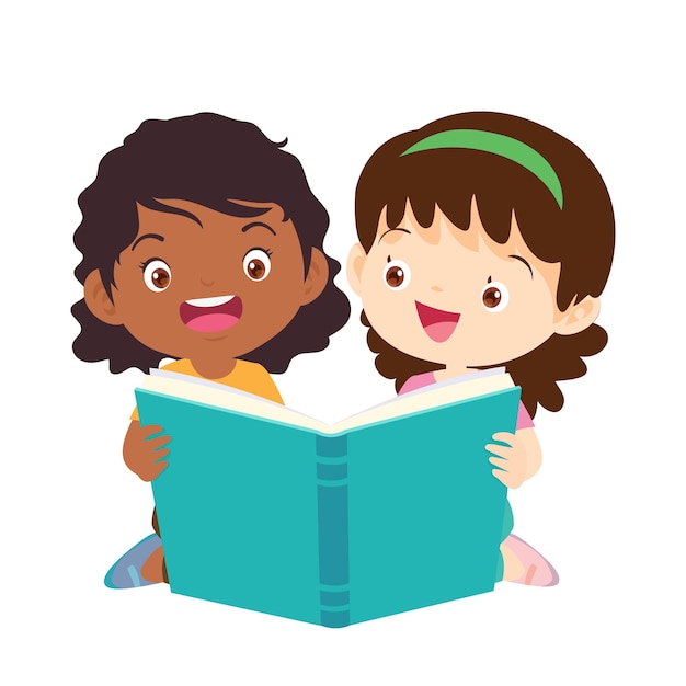 Happy Children reading book Back to School Concept kids and book