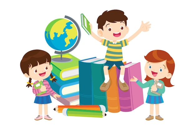 Happy Children reading book Back to School Concept kids and book