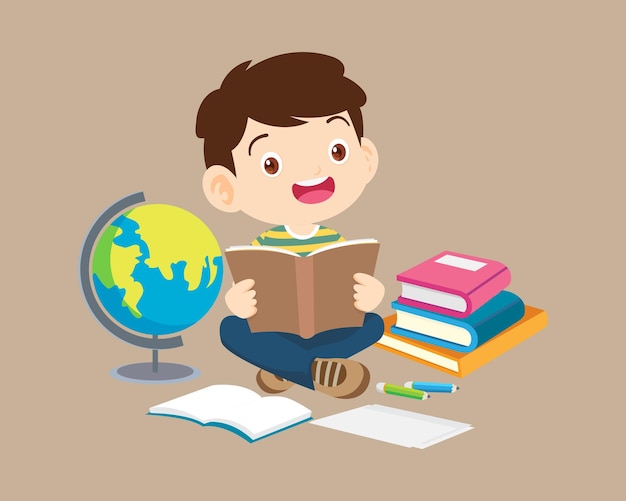 Happy children reading book back to school concept kids and book