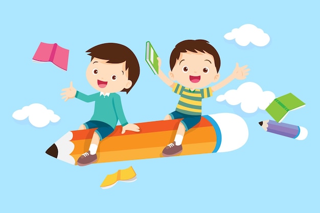 Happy Children reading book Back to School Concept kids and book