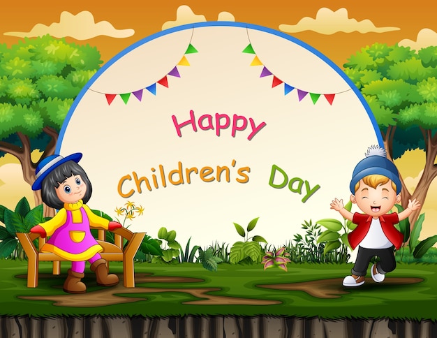 Счастливый детский день фон со счастливыми детьми