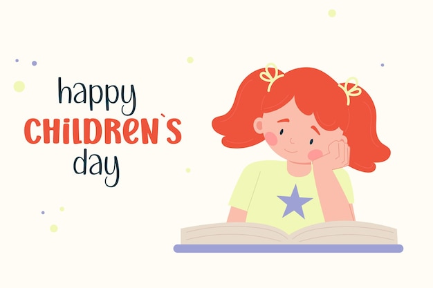 Happy children's day girl book in flat background