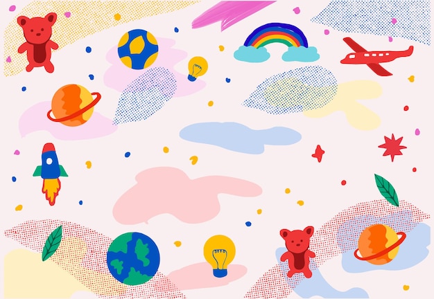 Fondo disegnato a mano del giorno dei bambini felice con i bambini di tiraggio della mano dell'illustrazione di vettore dello spazio della copia