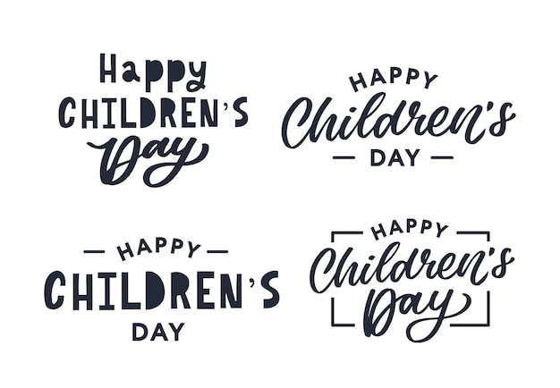 Happy children's day holiday phrase hand drawn vector lettering