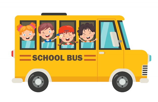 Happy Children And School Bus