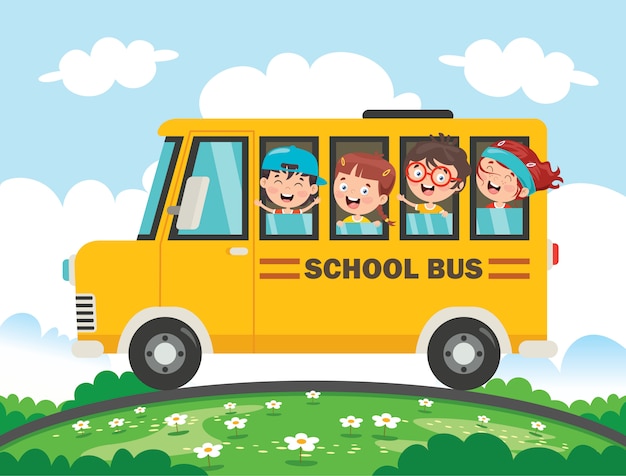 Happy Children And School Bus