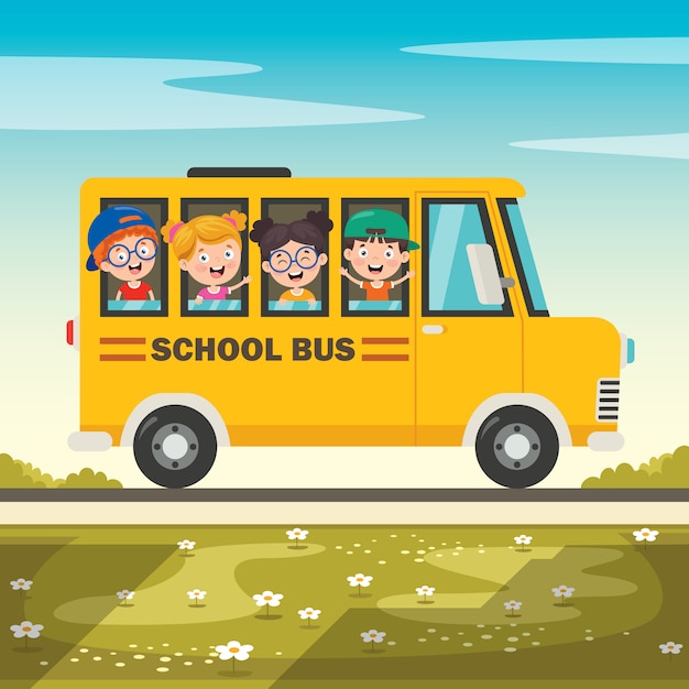 Bambini felici e scuolabus
