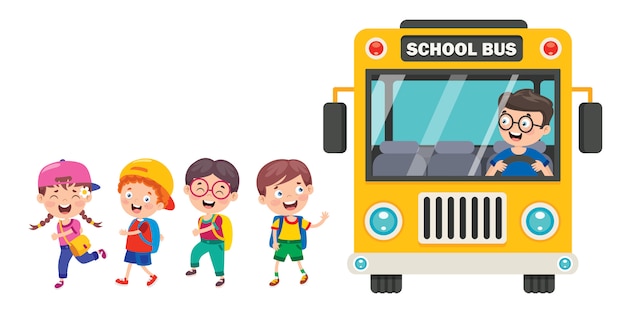 Happy children and school bus