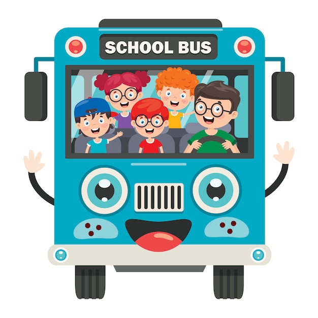 Happy children and school bus