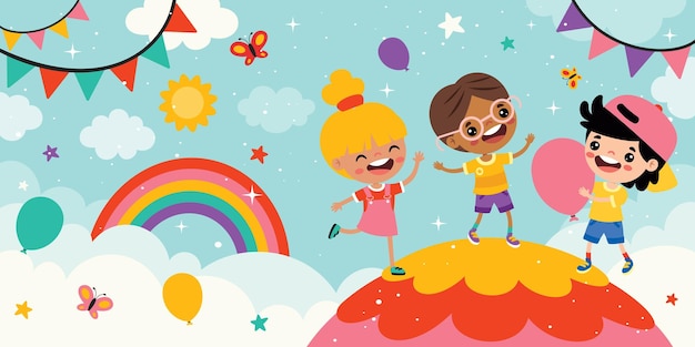 Happy children on sky background