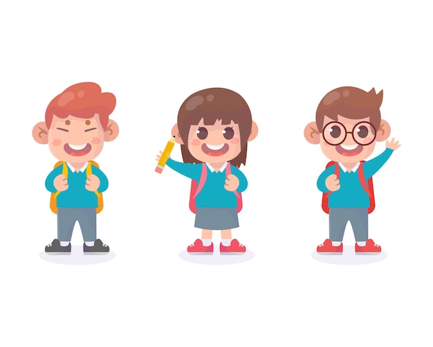 Vector happy children standing back to school