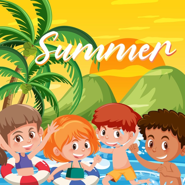 Vector happy children in summer theme