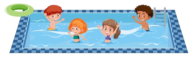 Vector happy children in swimming pool