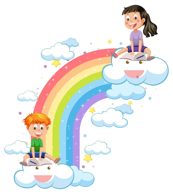 Happy children with rainbow