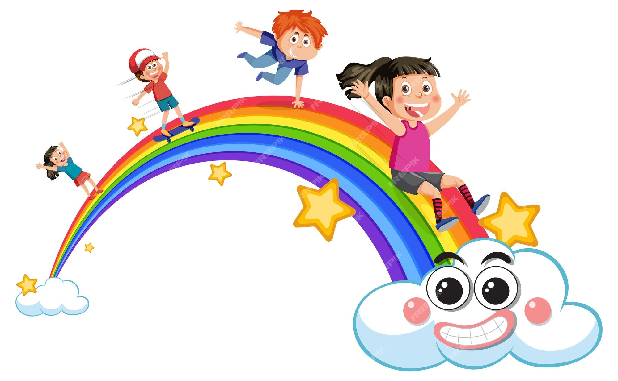 premium-vector-happy-children-with-rainbow